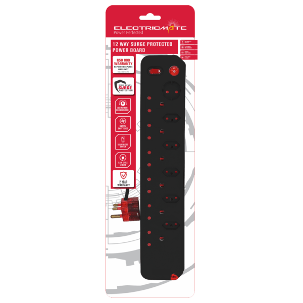 CRE028SBLK – MULTIPLUG 12WAY S/SWITCH SURGE BLACK