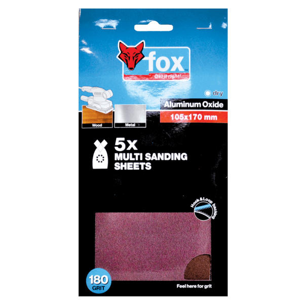 FOX94080 – ABR FOX MULTI SANDING SHEETS P180 P/5
