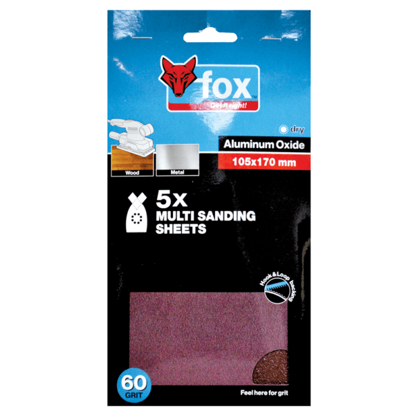 FOX95055 – ABR FOX MULTI SANDING SHEETS P60 P/5